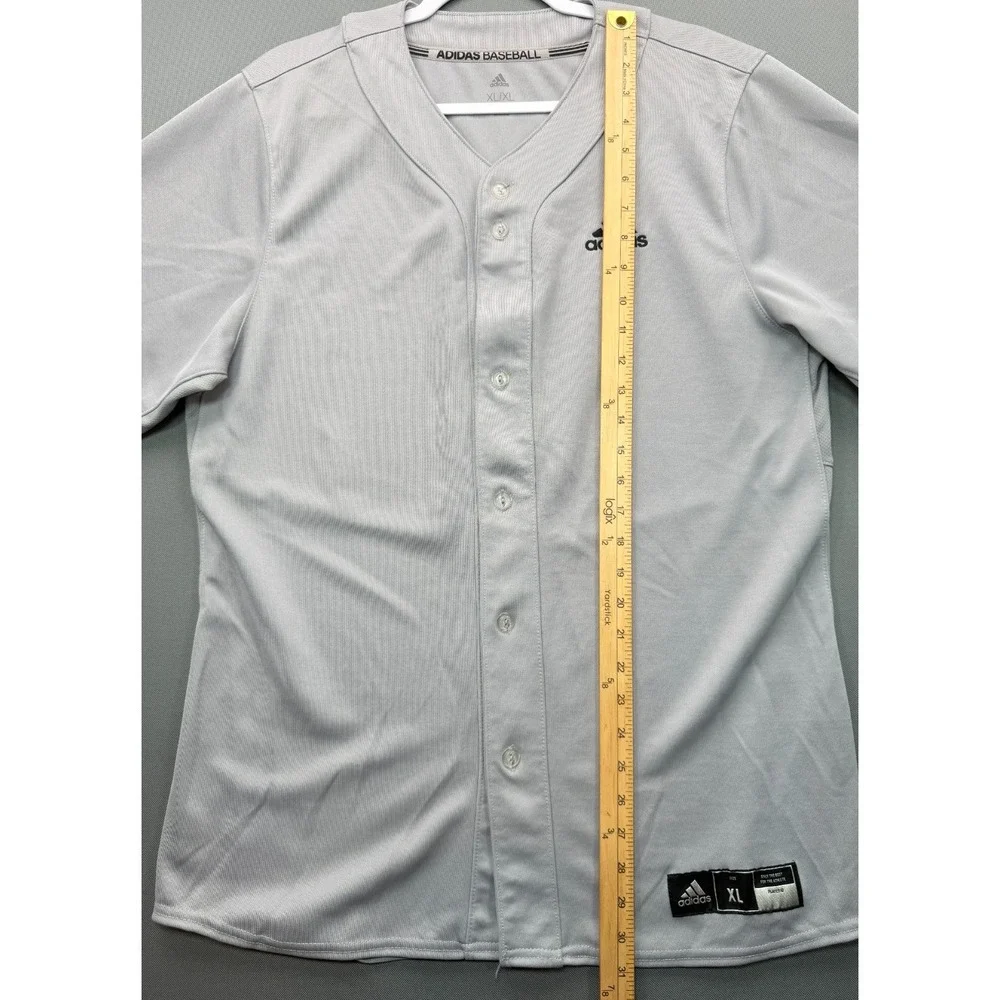 Adidas Baseball Jersey Grey Full Button Uniform Short Sleeve CY2102 | Men's XL